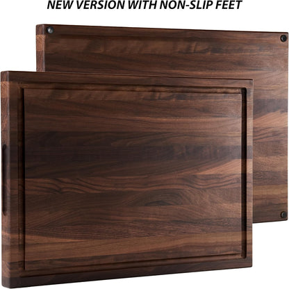 Cozifa American Dark Walnut Wood Cutting Board 17"x12"x1.6" for Kitchen with Juice Groove, Inner Handles, Gift Box Packaging and End Grain Butcher Block Finished with Linseed Oil, Beeswax & Lemon Oil