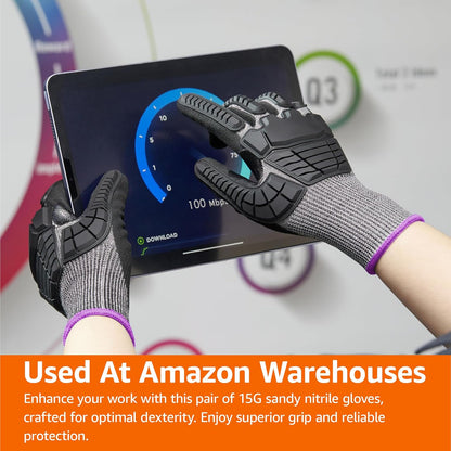 Amazon Basics Cut Level A2, Abrasion ANSI Level A4, Impact Protection Work Gloves, Touchscreen Compatible, 15G Sandy Nitrile Palm, Cut-Resistant, Pack of 100 Pairs, Black, Size XX-Small