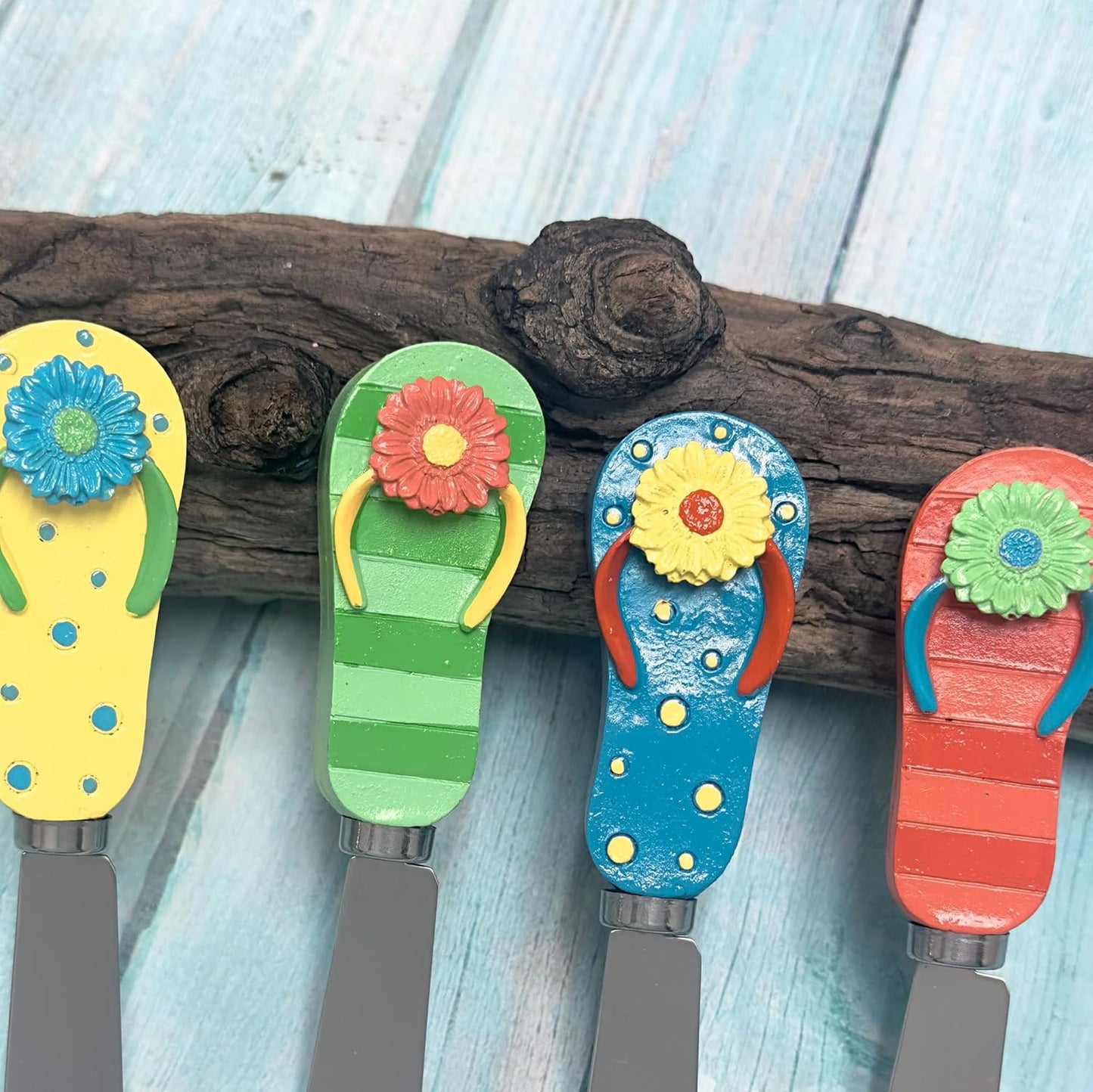 Supreme Housewares Seashell Cheese Spreaders, Hand-Painted Resin Handles with Stainless Steel Blades for Spreading Cream Cheese, Butter, and Jam, Assorted Designs, Set of 4