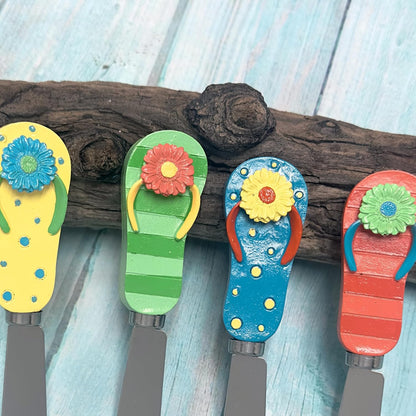 Supreme Housewares Seashell Cheese Spreaders, Hand-Painted Resin Handles with Stainless Steel Blades for Spreading Cream Cheese, Butter, and Jam, Assorted Designs, Set of 4