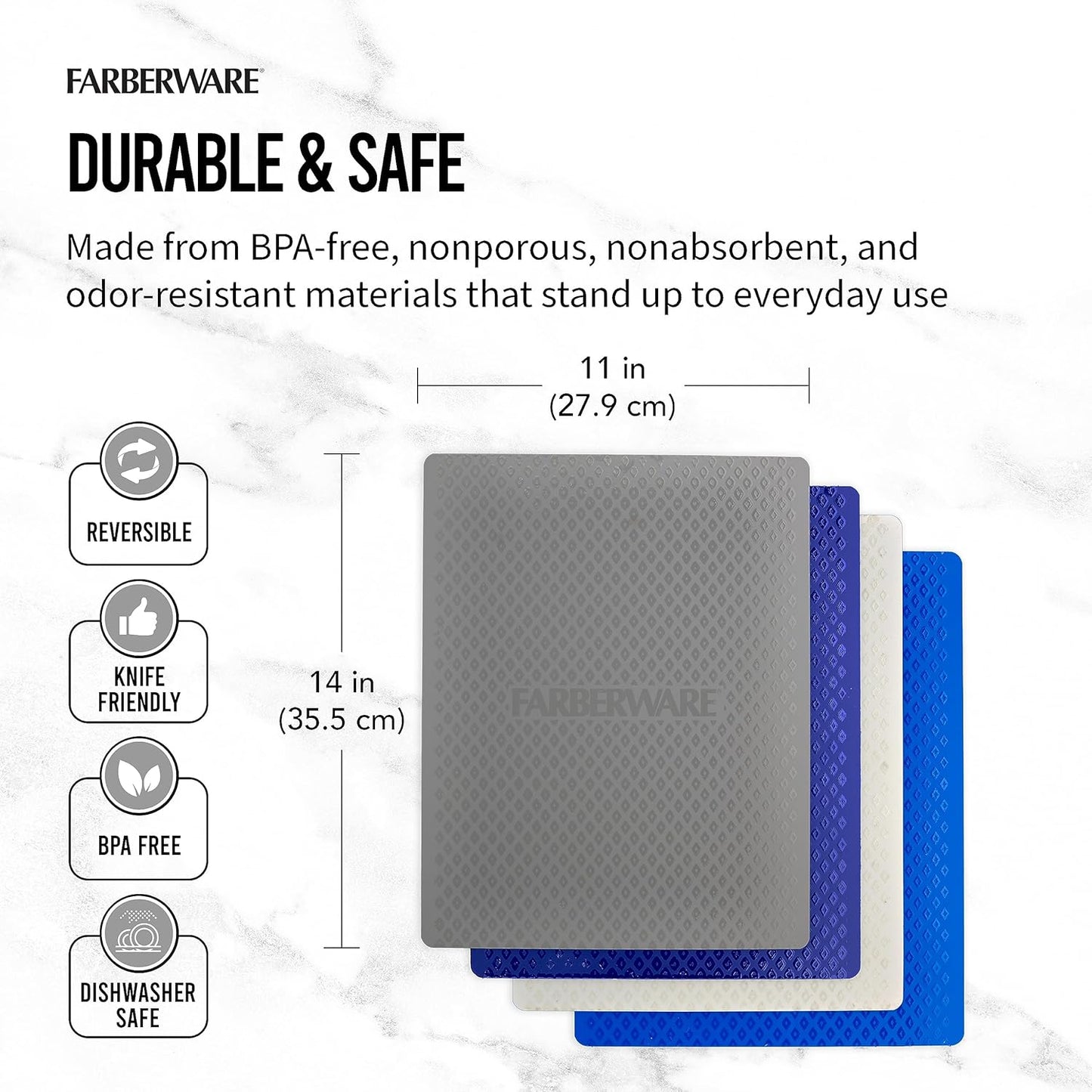 Farberware Flexible Kitchen Cutting Mat Set - Made in the USA - Cross-Contamination Prevention, 11x14 Inches, Non-Slip Design - Easy-Care Kitchen Essential, 4-Piece