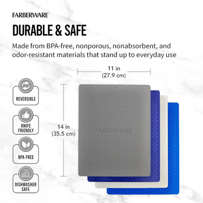Farberware Flexible Kitchen Cutting Mat Set - Made in the USA - Cross-Contamination Prevention, 11x14 Inches, Non-Slip Design - Easy-Care Kitchen Essential, 4-Piece