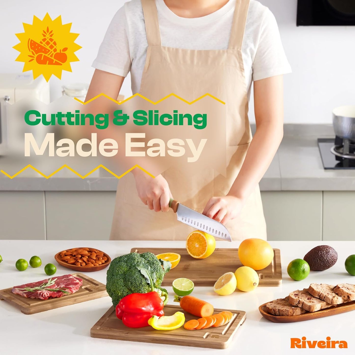 Riveira Walnut Cutting Board Set – Versatile And Durable: Set Of 3 Pcs Rectangular Wooden Cutting Board – Natural Wooden Cutting Boards For Kitchen – Complete Walnut Wooden Chopping Board