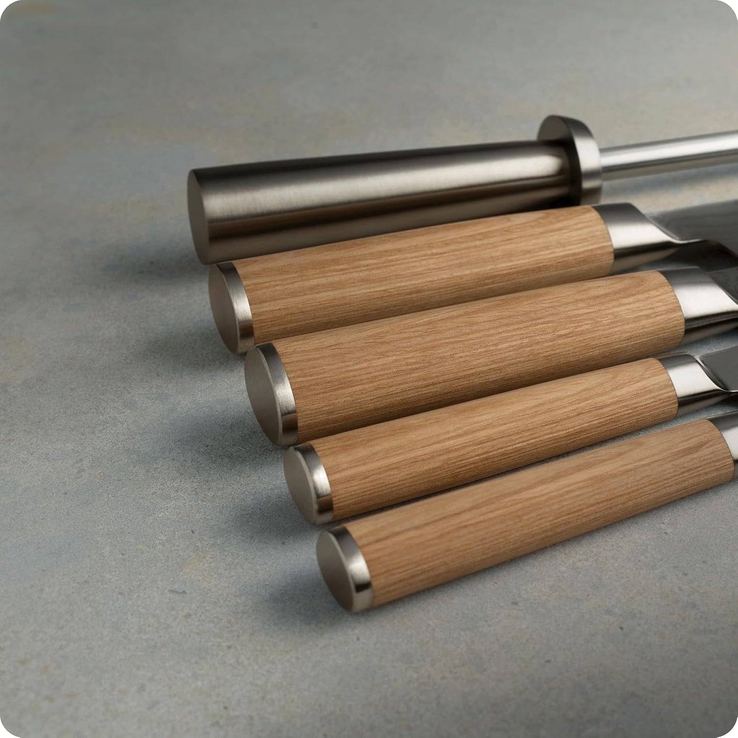Shun Classic Blonde 6 Piece Block Set, Includes 8" Chef, 3.5" Paring, 6.5" Nakiri, 6" Utility Knives, Honing Steel & Angled Knife Block, Handcrafted Japanese Knife Set, Pakkawood Handles