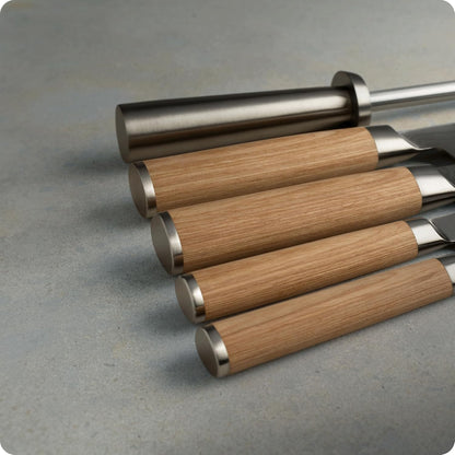 Shun Classic Blonde 6 Piece Block Set, Includes 8" Chef, 3.5" Paring, 6.5" Nakiri, 6" Utility Knives, Honing Steel & Angled Knife Block, Handcrafted Japanese Knife Set, Pakkawood Handles