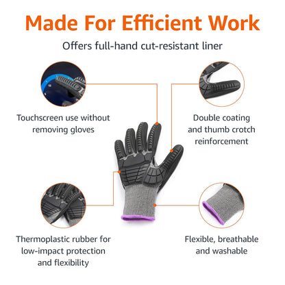 Amazon Basics Cut Level A2, Abrasion ANSI Level A4, Impact Protection Work Gloves, Touchscreen Compatible, 15G Sandy Nitrile Palm, Cut-Resistant, Pack of 100 Pairs, Black, Size XX-Small
