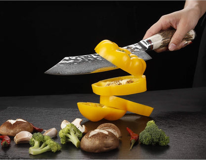 SUNLONG Usuba & Nakiri Knife 6.5 inch Fruit and Vegetable Knife Japanese Hammered Damascus Steel Super sharp - Natural Deer Horn Handle