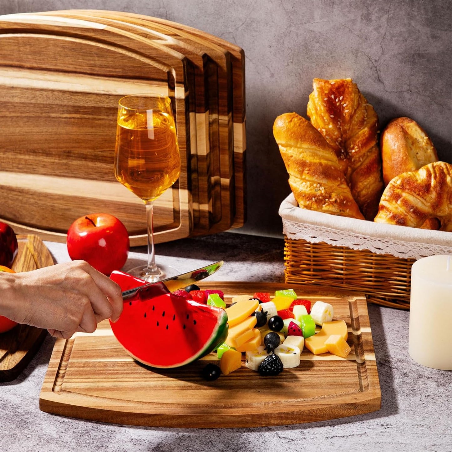 Kigley 10 Pcs Acacia Wood Cutting Boards Bulk for Laser Engraving Wooden Dinner Plates with Groove Chopping Charcuterie Board Carving Tray for Holiday Housewarming Party Gifts (8 x 10 Inch)