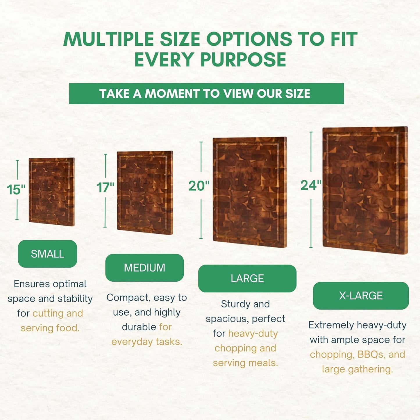 End Grain Acacia Wood Cutting Boards for Kitchen, 1.5 in Thick Butcher Block Construction for Stability, 15 x 10 in Medium Cutting Boards with Gift Box, Juice Groove and Handle