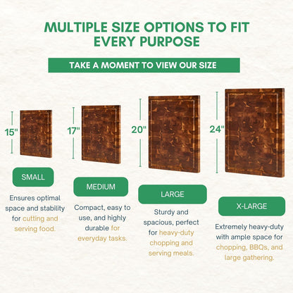 End Grain Acacia Wood Cutting Boards for Kitchen, 1.5 in Thick Butcher Block Construction for Stability, 15 x 10 in Medium Cutting Boards with Gift Box, Juice Groove and Handle
