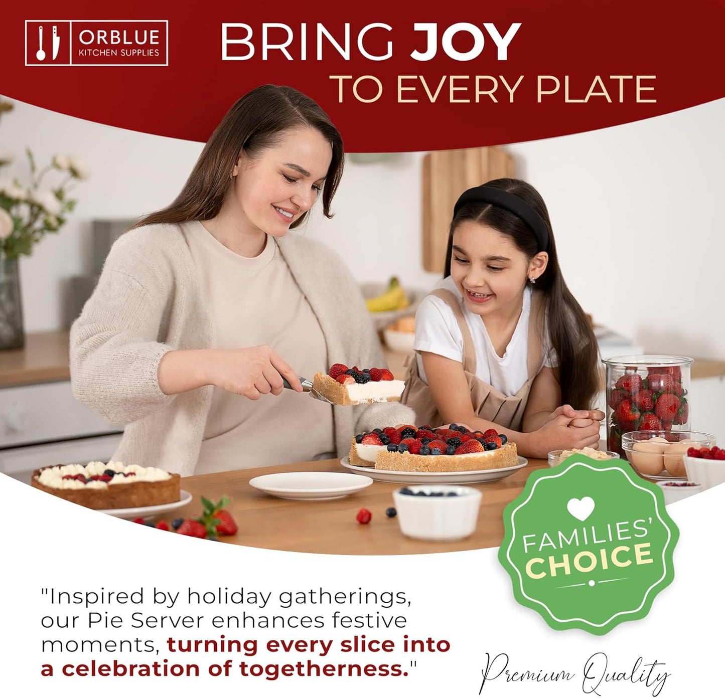 Orblue Pie Server, Essential Kitchen Tool, Serrated on Both Sides, Great for Right or Left Handed Chef, Stainless Steel Flatware , Cake Cutter,White