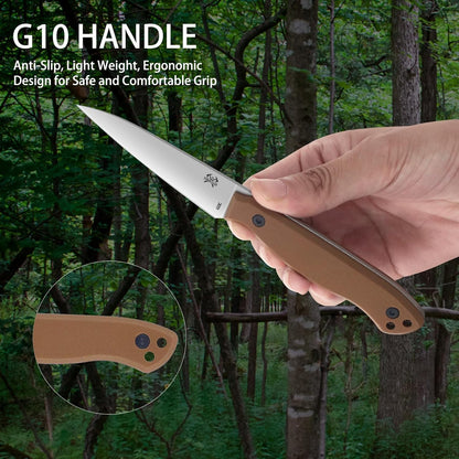 Compact Fixed Blade Knife, 3.9" Blade Camping Knife with Adjustable Kydex Sheath and Clip, Small fixed blade knives Stainless Steel and G10 Handle for Outdoor Survival, Camping, Hiking(Coyote Brown)