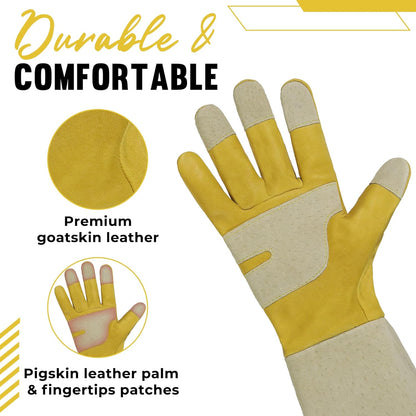HANDLANDY Rose Pruning Gloves for Men & Women, Long Thorn Proof Gardening Gloves, Breathable Pigskin Leather Gauntlet, Best Garden Gifts & Tools for Gardener