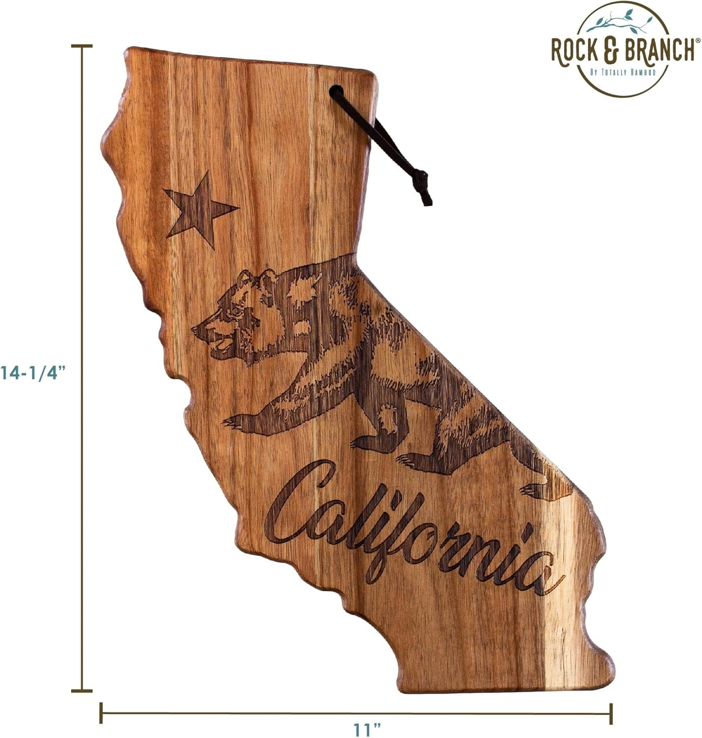 Totally Bamboo Rock & Branch Origins Series New York State Shaped Cutting Board and Charcuterie Serving Tray, Includes Hang Tie for Wall Display