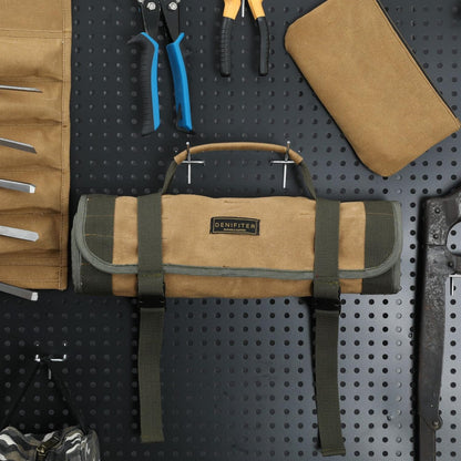 Wrench Tool Roll, Heavy Duty Waxed Canvas Multi-purpose Tool Pouch Bag With 25 Pockets, Easy Storage, Durable (Khaki)