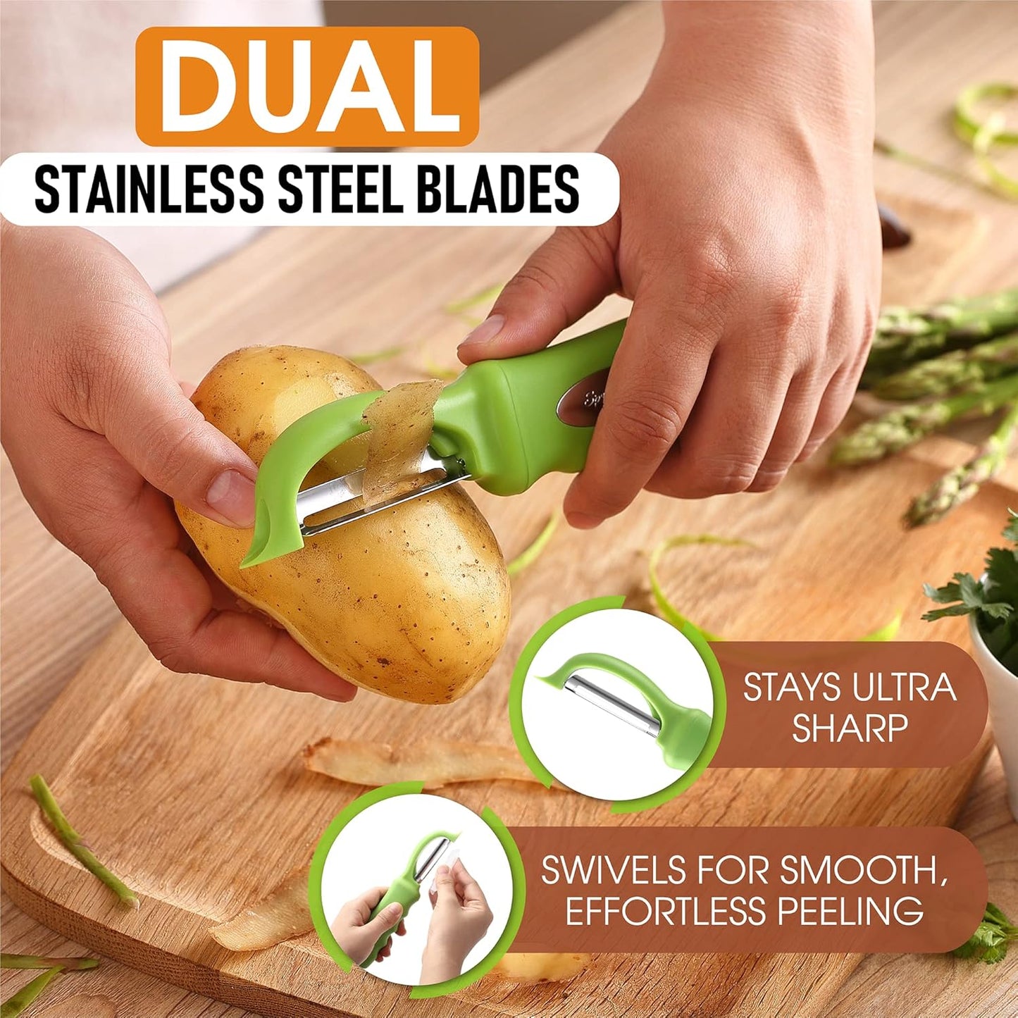 Spring Chef Premium Swivel Vegetable Peeler, Soft Grip Handle and Ultra Sharp Stainless Steel Blades - Perfect Kitchen Peeler For Veggie, Fruit, Potato, Carrot, Apple - Black