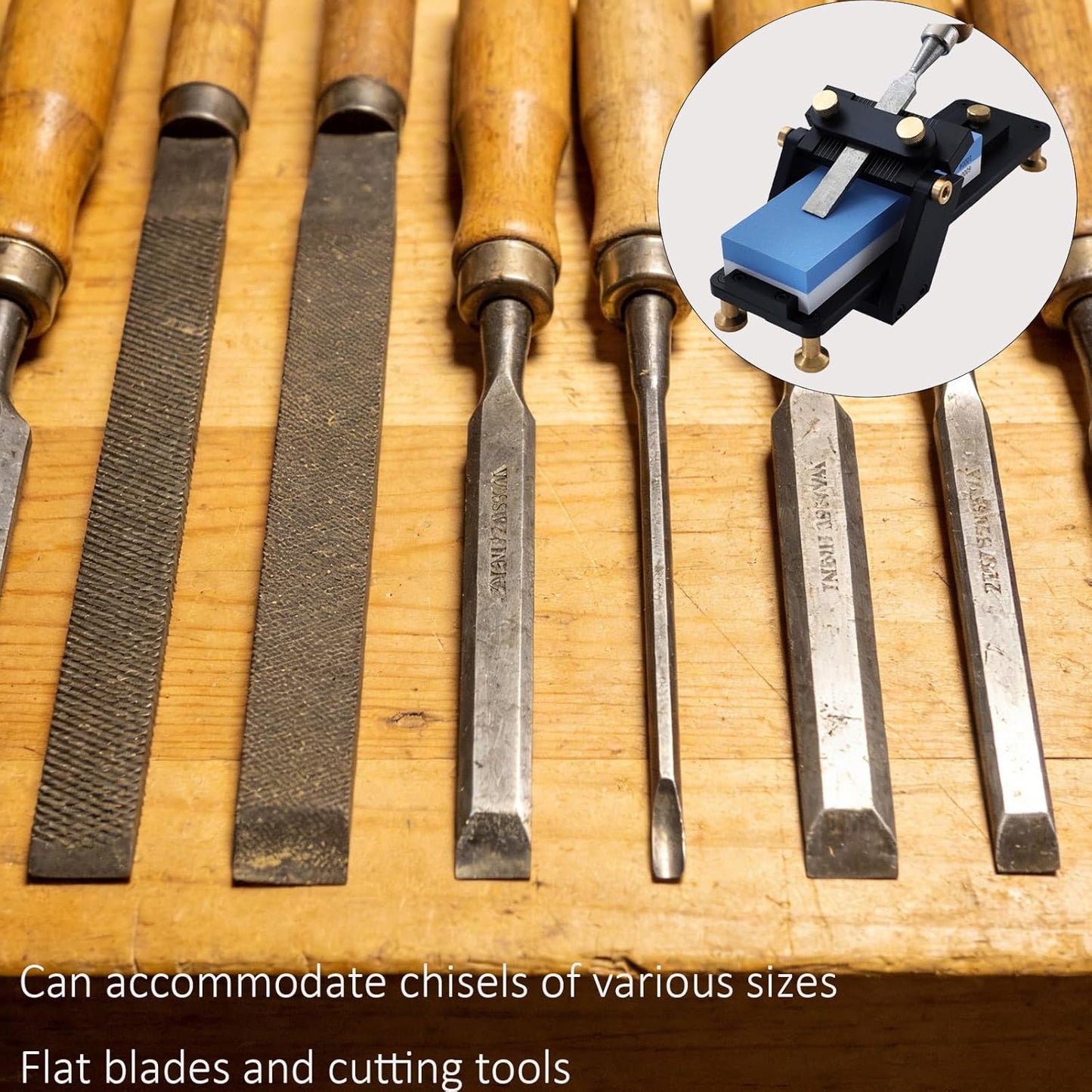 Chisel Sharpening Jig with Fixed Angle Sharpening System,Anodized Aluminum Honing Guide & Dual-Sided Whetstones (1000/6000 Grit) for Woodworking Tools, Planer Blades and Carving Knives