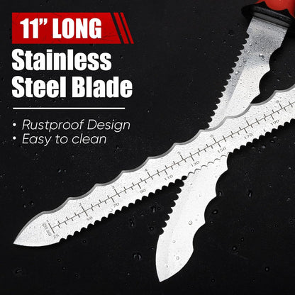 PINOZE 8" Insulation Knife, Stainless Steel Blade Insulation Cutter w/Laser Scale, Dual-Side Serrated Duct Knife Tool with Sheath for Cutting Heat Material Foam/Rockwool/Styrofoam, Garden Sod Cutter