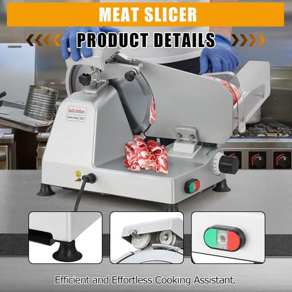 Powerful 240W Dual Motors Automatic Meat Slicer with 10" Carbon Steel Blade,10 inch Meat Slicer, 0-12mm Adjustable Thickness,Commercial/Home Use, Adjustable Thicknessfor Cheese, Veggies, Ham