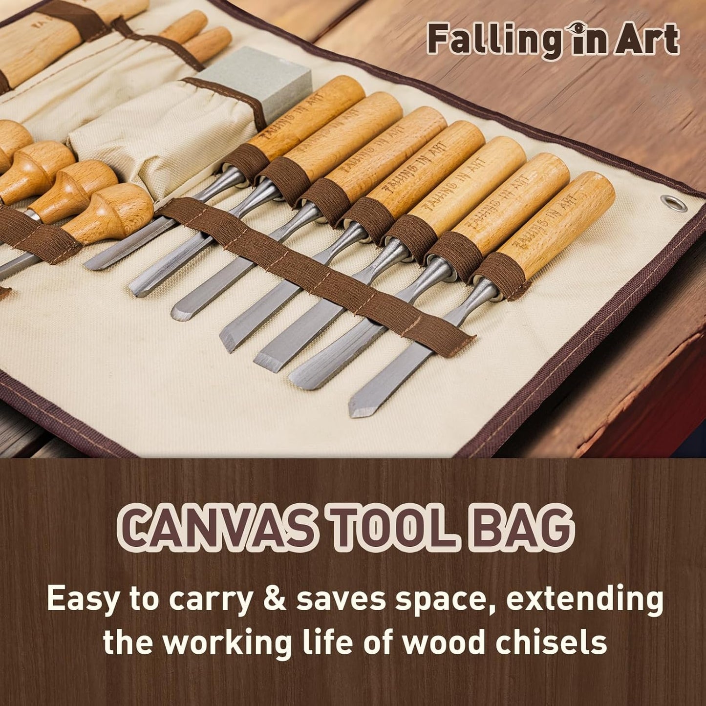 Falling in Art 16 Pcs Wood Carving Tools, Professional Carving Knives Chisel Set, Including Sharpening Stone, Mallet and Storage Bag for Wood Carving Projects