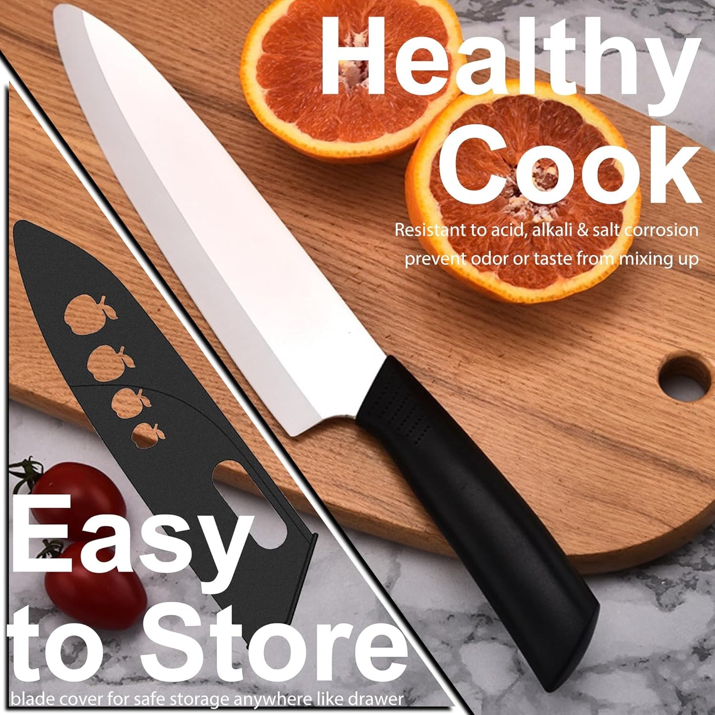 Ceramic Knife - 8 inch Chef's Knife - Light, Precise, Sharp Ceramic Kitchen Knife with Sheath Cover