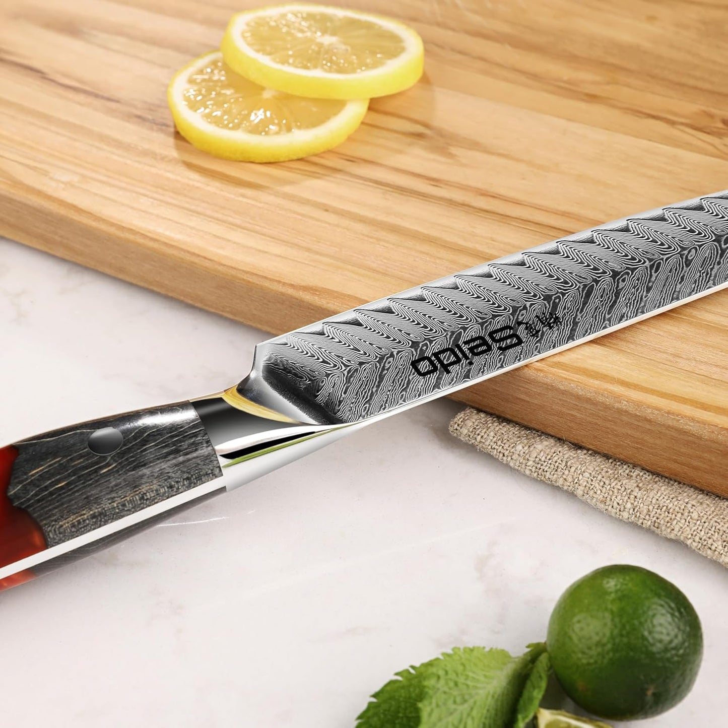 Seido Knives Inferuno 8 Inch Sujihiki Slicing Knife – Japanese Damascus Steel AUS-10 Core Razor Sharp Sushi & Brisket Knife with Resin Maple Handle