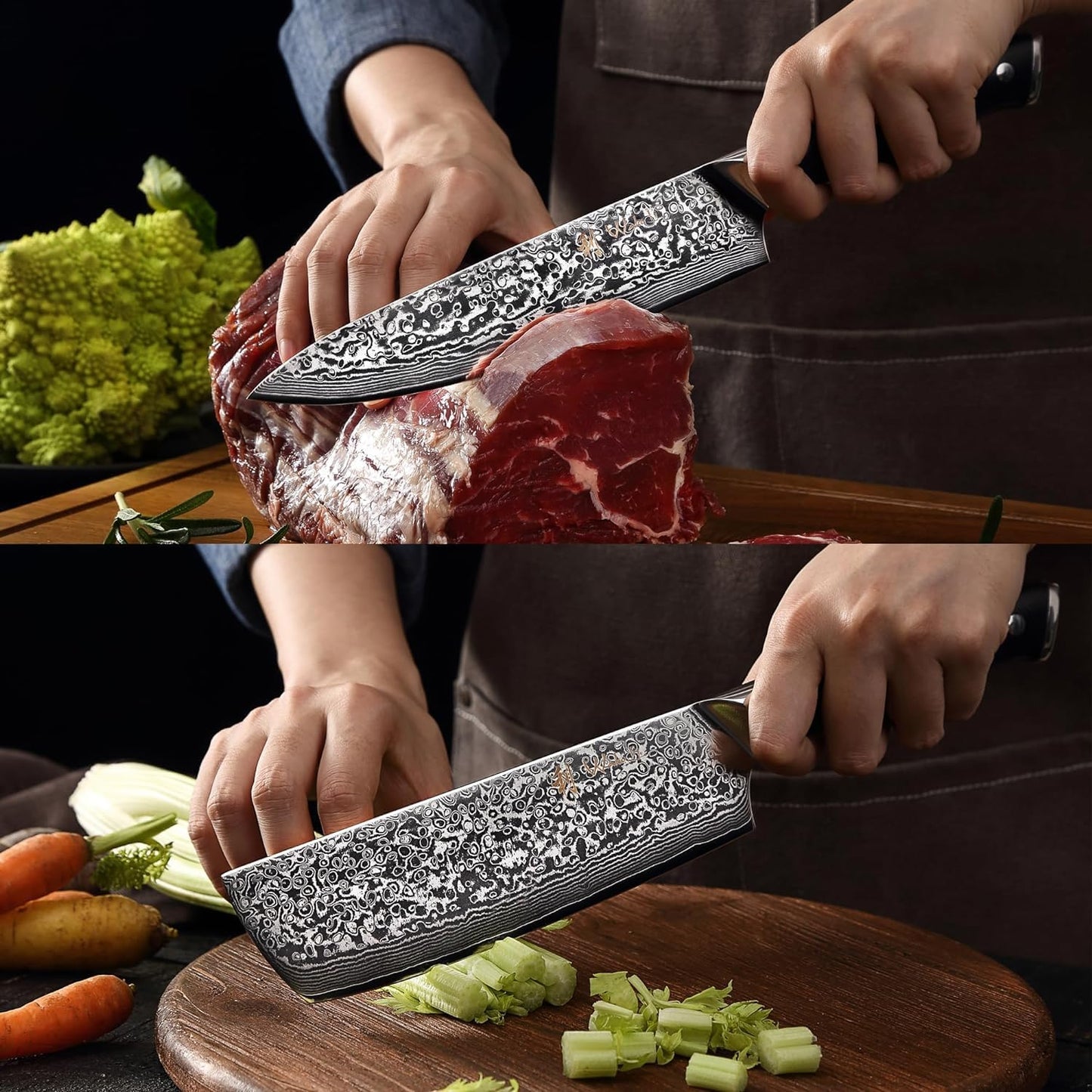 Wakoli Damascus Chef Knife Set with Magnetic Block – 5-Piece Professional Kitchen Knife Block Set, Genuine 67-Layer Damascus Steel Blades with VG10 Core & Ergonomic Sycamore Wood Handles