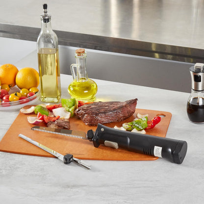 Restaurantware-Kitchen Tek Electric Knife Set, 1 Electric Knife With Motorized Handle - Includes 1 Bread and 1 Carving Tool, 1 Case, Black Plastic Food Cutter With Stainless Steel Blades