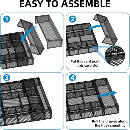 Marbrasse Expandable Desk Drawer Organizer, Mesh Drawer Organizer Tray with 10 Adjustable Compartments, Desk Organizers and Accessories for Office Supplies, Makeup & Vanity (Expandable White-2 pack)
