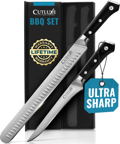 Cutluxe Butcher Knife Set – BBQ Brisket, Breaking and Boning Knives, Honing Rod – Carving Knife Set for Meat Cutting, Ultra Sharp German Steel, Full Tang, Ergonomic Handles – Artisan Series