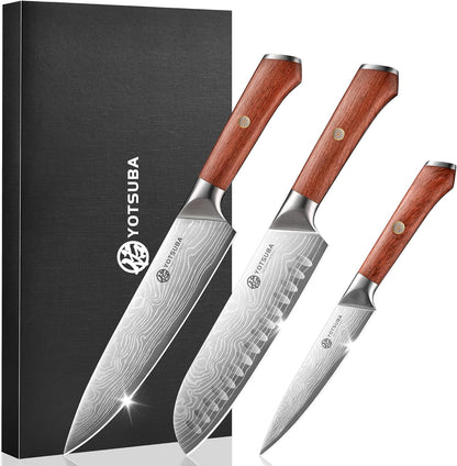 YOTSUBA Carving Knife and Fork Set, Meat Cutting Knife, Razor-Sharp German Stainless Steel Knives Fork Set with Ergonomic Wood Handle, Slicing Knives for Meats, BBQ & Vegetables