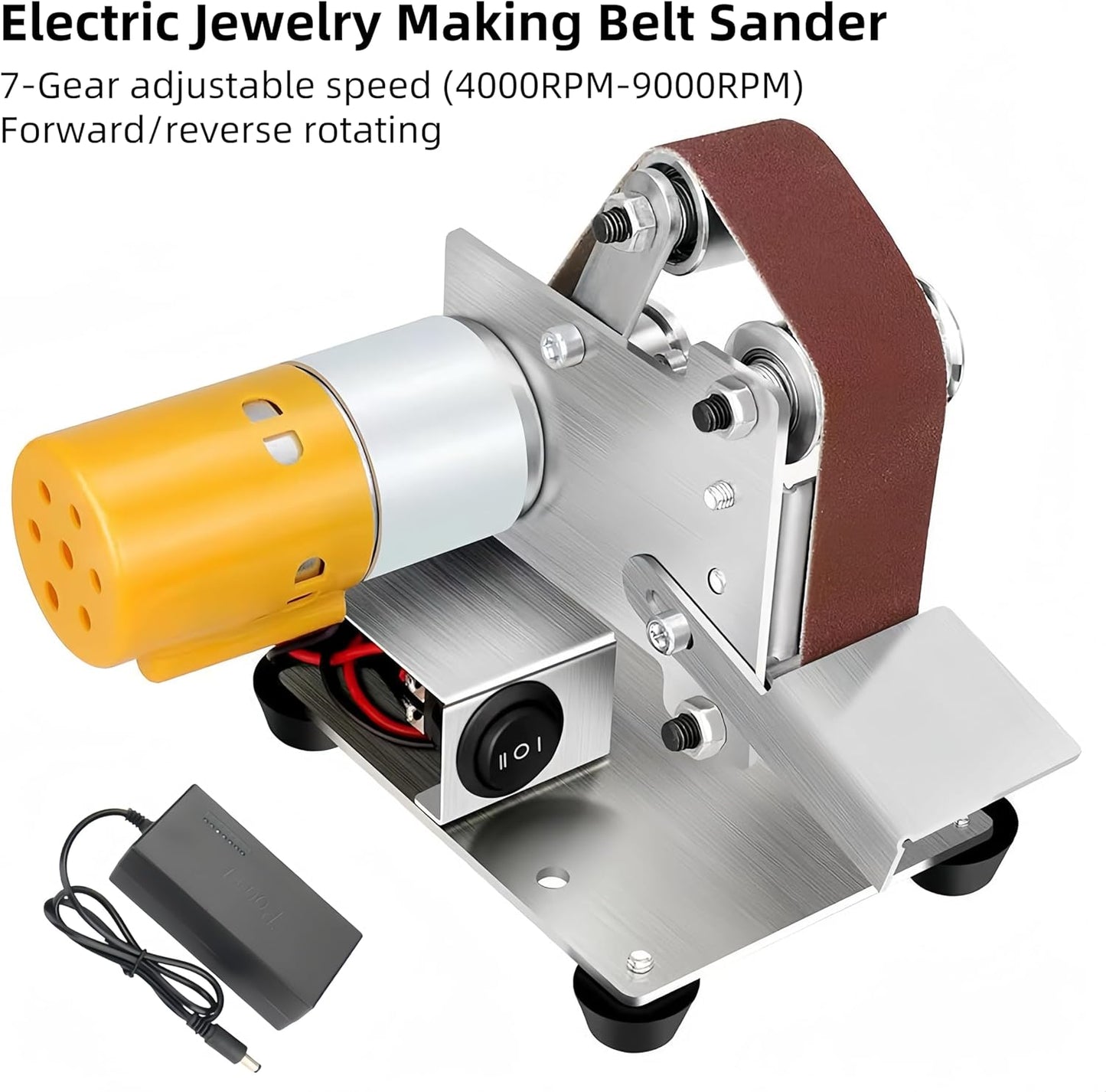 Electric Jewelry Making Belt Sander Tool, 4000-9000RPM Ring Making Knife Sharpener Kit, Mini Bench Grinder Polisher Machine for Woodworking Metalworking Jewelry Making