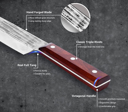 TOMBRO High Carbon Steel Gyuto Japanese Kitchen Knife,Hand Forged Chefs Knives with Rosewood Handle for Meat Vegetables Cutting in Home and Restaurant