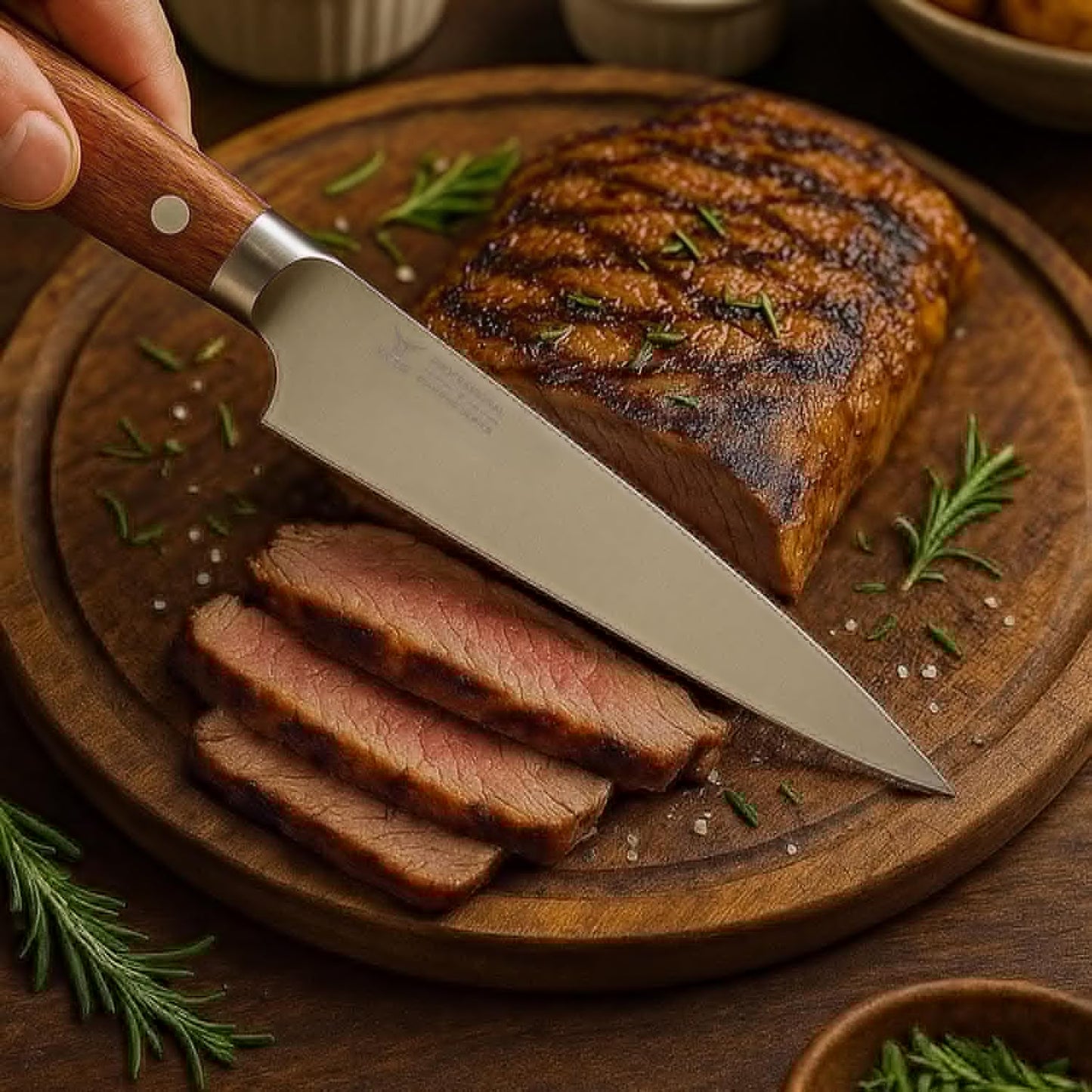 VICIUS 8-Inch German Stainless Carving Knife – German 1.4116 Steel Blade, Red Wood Handle, Premium Gift Box – Professional Slicing Knife for Meat, Turkey, and BBQ