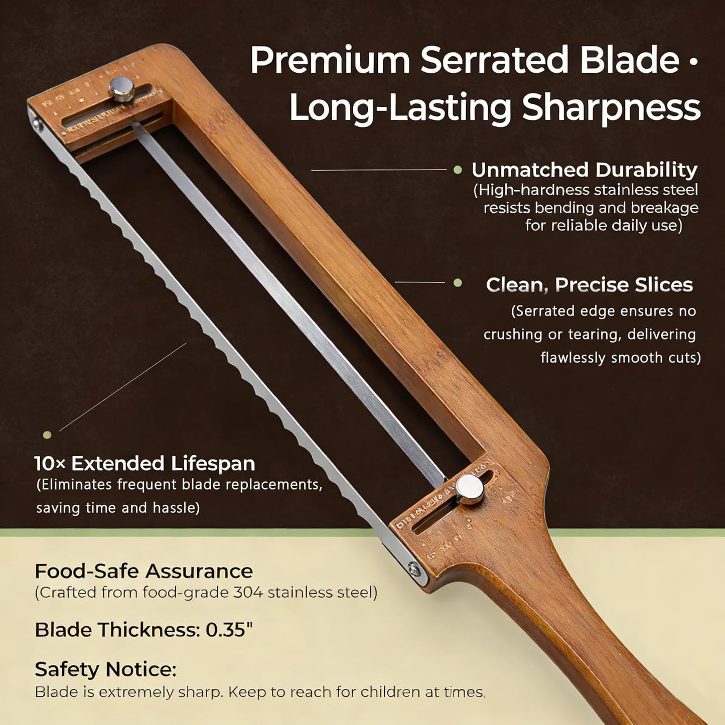 Adjustable Bread Knife for Homemade Sourdough - Precision Slicer with Thickness Guide, Serrated Stainless Steel Blade, Bow Cutter for Even Slices on Baguettes, Bagels & Sandwiches, Ideal Baker Gift