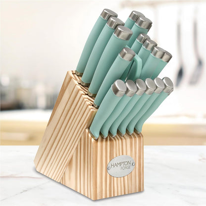 Hampton Forge Epicure True Aqua Knife Block Set, 15 Piece