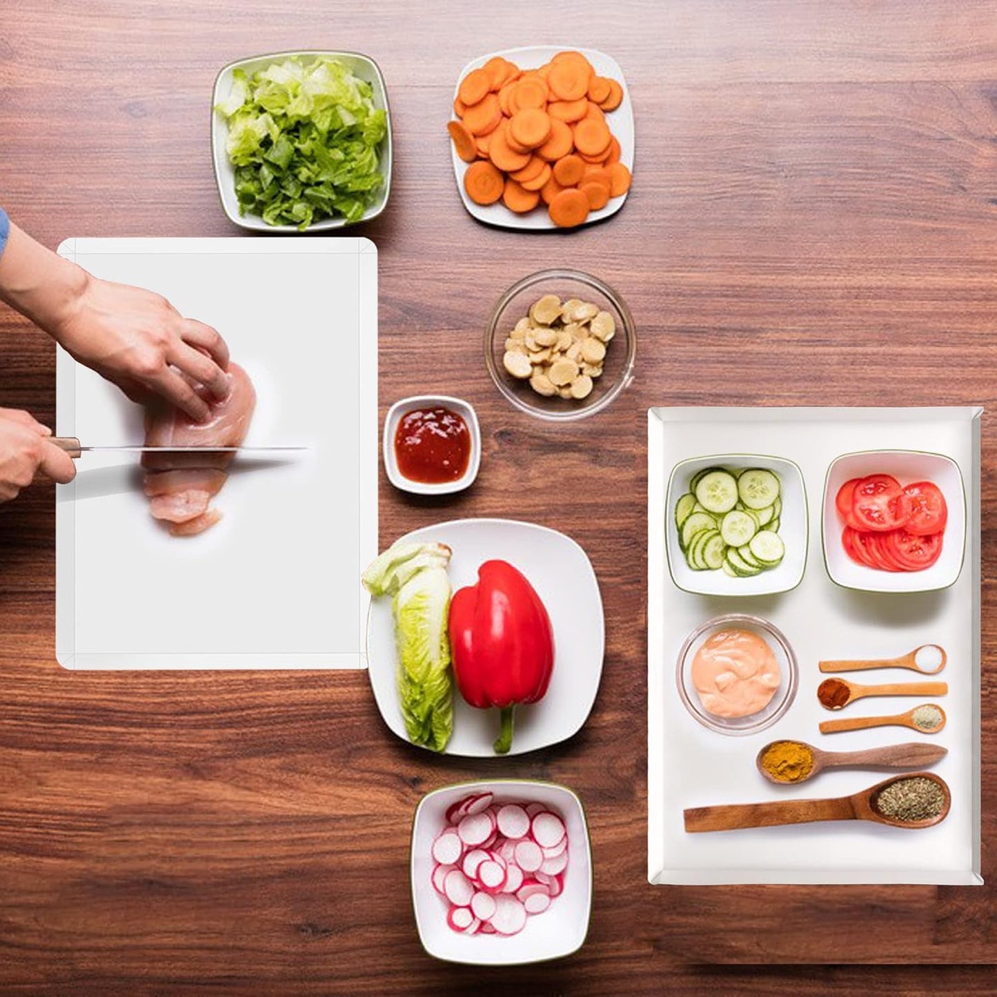 ZVP Disposable Cutting Boards 30 Count, Collapsible Cutting Board Sheet with Built-in Crease, Flexible Plastic Cutting Mat for Kitchen and Commercial Use, 17 x 12 In White
