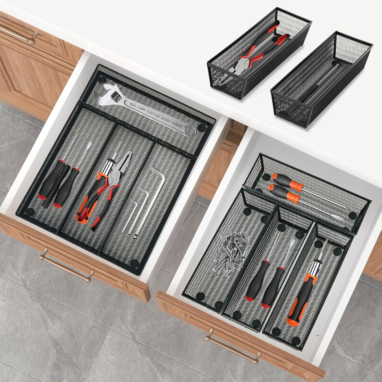 Neudeco Silverware Organizer,Mesh Drawer Organizer for Kitchen，Metal Utensil Organizer for Flatware, Knives, Spoons,Cosmetic (Silver 9 * 3 * 2 inch Pack6)