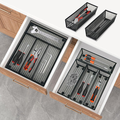 Neudeco Silverware Organizer,Mesh Drawer Organizer for Kitchen，Metal Utensil Organizer for Flatware, Knives, Spoons,Cosmetic (Silver 9 * 3 * 2 inch Pack6)