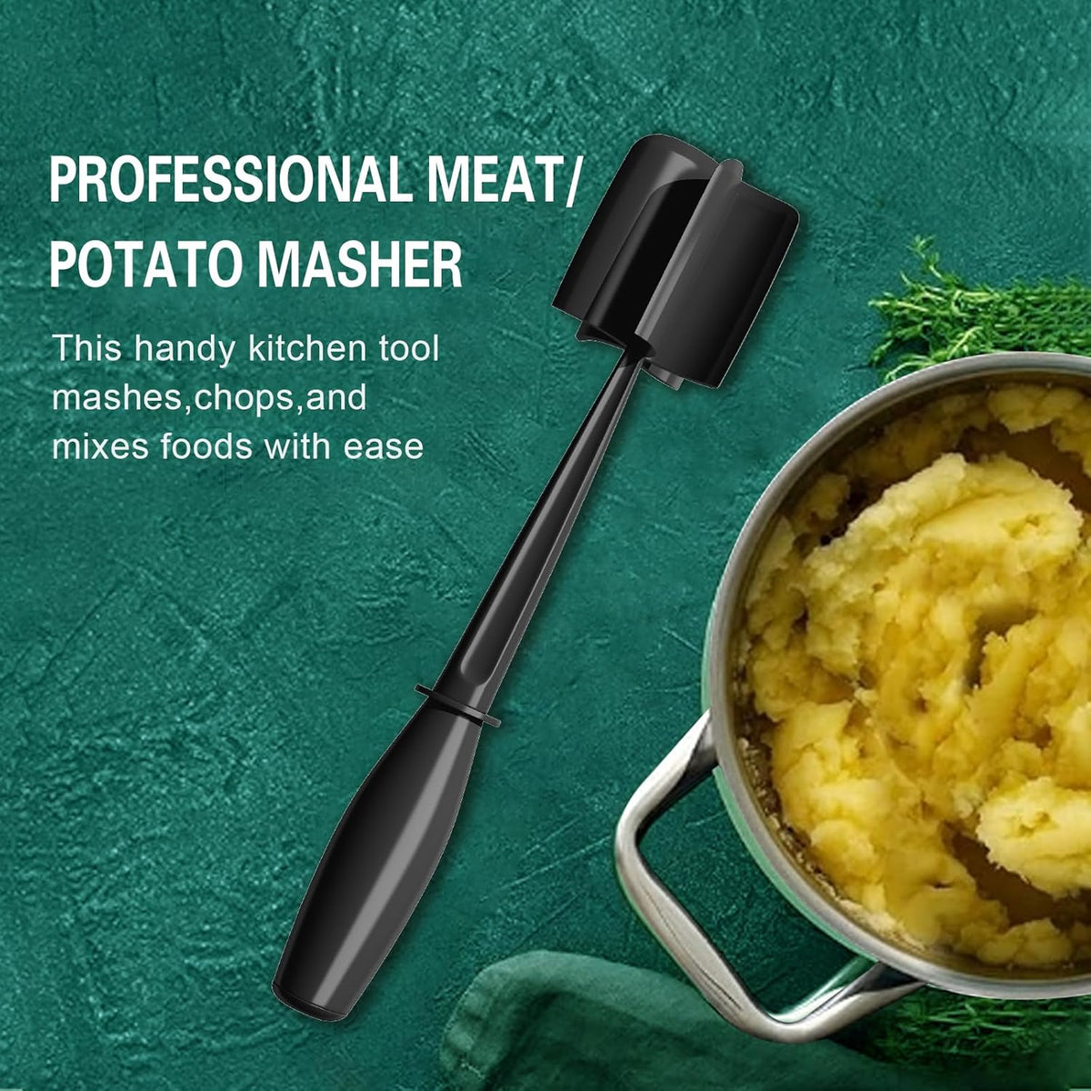Meat Chopper, 5 Curve Blades Ground Beef Smasher, Heat Resistant Hamburger Smasher Tool, Nylon Potato Masher Utensil, Ground Meat Chopper, Meat Separator Tool for Hamburger, Non Stick Mix Chopper