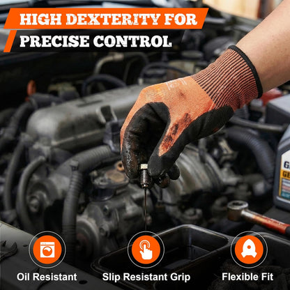 TitanFlex Cut Resistant Gloves ANSI A5, Work Gloves with Sandy Nitrile Grip,Orange