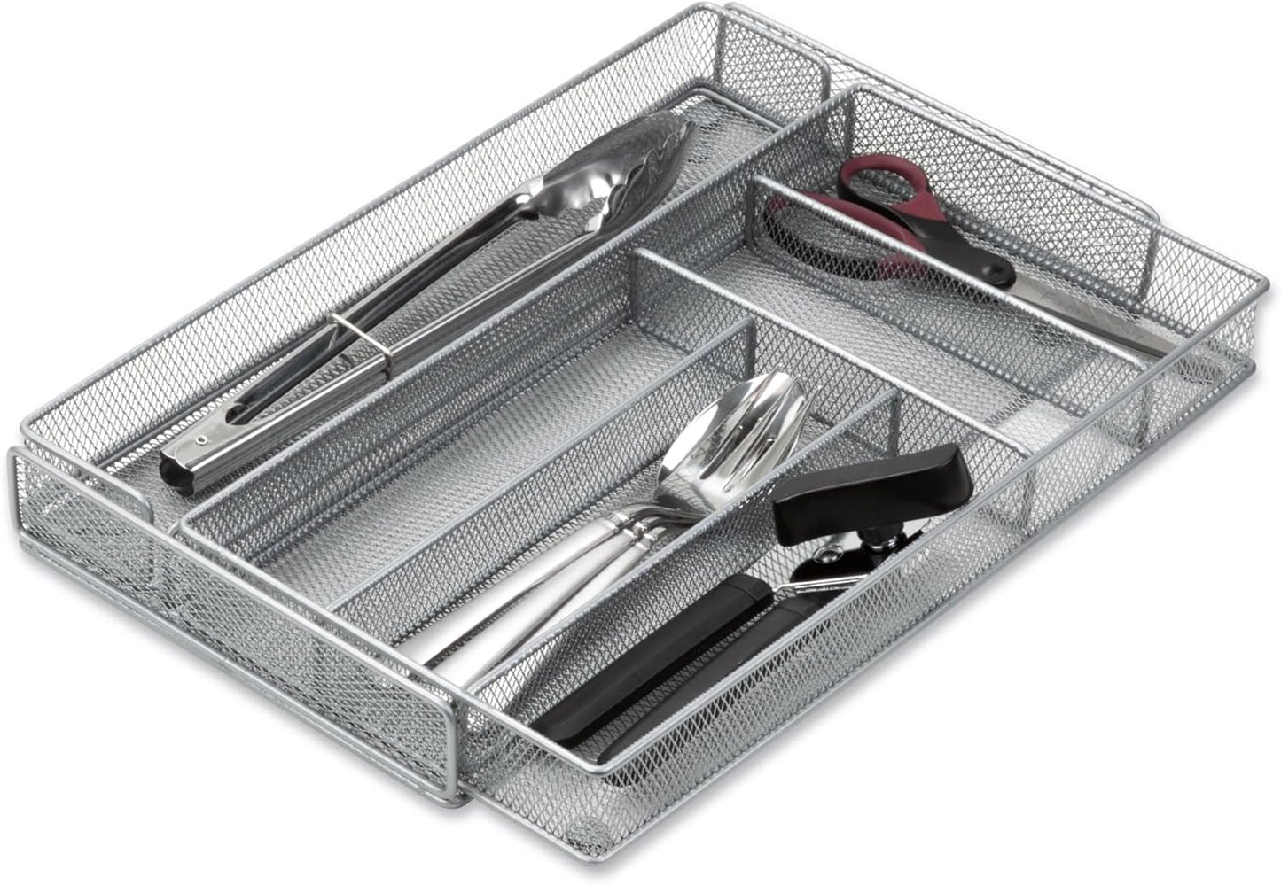 Honey-Can-Do KCH-02163 Steel Mesh 7-Compartment Expandable Utility Drawer Organizer, Silver