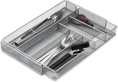 Honey-Can-Do KCH-02163 Steel Mesh 7-Compartment Expandable Utility Drawer Organizer, Silver
