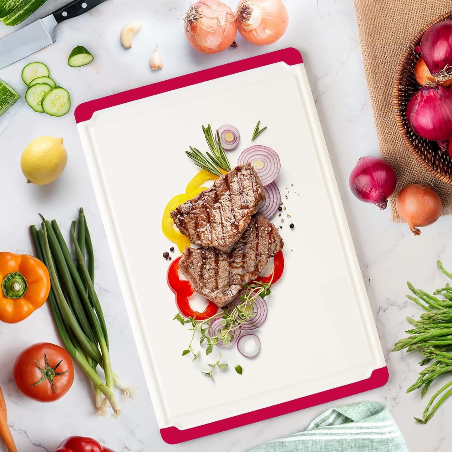 Extra Large Plastic Cutting Board for Kitchen - 18 Inch Dishwasher Safe Cutting Board, Reversible Chopping Board with Juice Groove + Non Slip Feet for Meat, Fruit, Vegetables, Meal Prep by Belwares