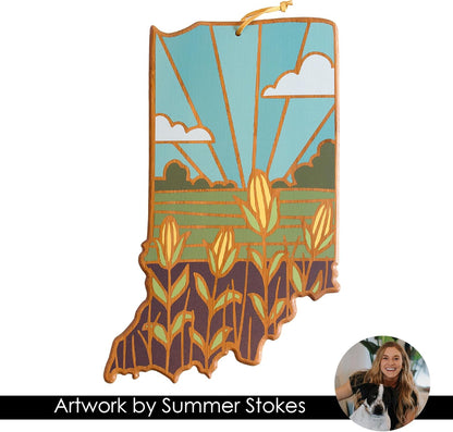 Totally Bamboo North Carolina State Shaped Cutting Board and Charcuterie Serving Platter with Artwork by Summer Stokes, Includes Hang Tie for Wall Display 18" x 8" x 5/8" - Colors B
