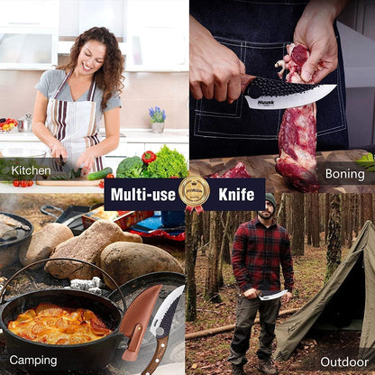 Dream Reach Meat Cleaver, 6.9 inch Black Boning Knife, High Carbon Steel Sharp Kitchen Forged In Fire Knife with Sheath Gift Box Bottle Opener for Outdoor Camping, Christmas Gifts for Men Women
