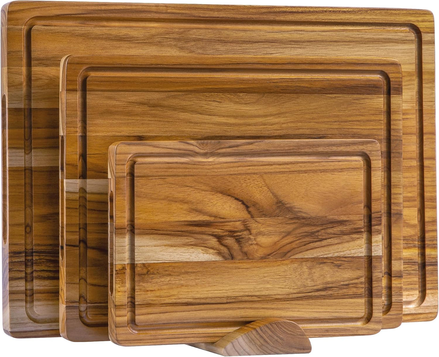 THETCHRY Teak Wood Cutting Boards for Kitchen, Wooden Cutting Board with Handles, Wooden Chopping Board with Juice Groove, Charcuterie Butcher Block for Meal Prep & Serving, 12.9" x 9.8"