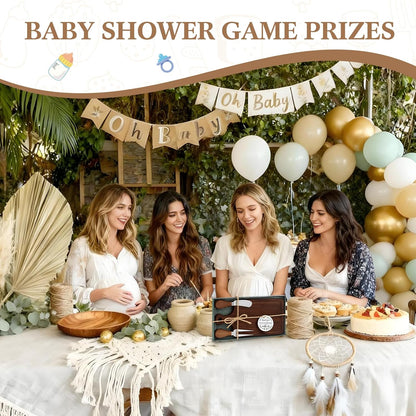 1 Set Bridal Baby Shower Cheese Prizes Wooden Square Board Gift Set Knives Forks Thank You Tags with Box for Guests for Valentines Bridal Baby Shower Housewarming Gifts (Bamboo Color)