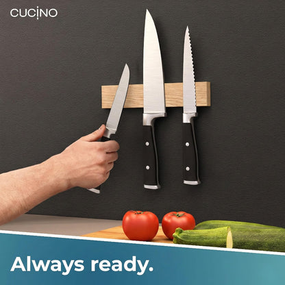 CUCINO Magnetic Knife Holder for Wall 16" - No Drilling incl. Self Adhesive Tape - Extra strong Magnet - Awarded Strip - Made of Stainless Steel