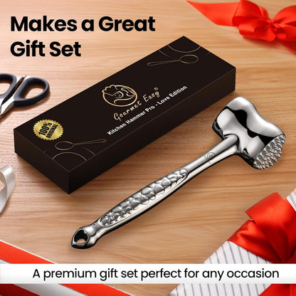 Stainless Steel Meat Tenderizer Tool, Premium Meat Mallet with Non-Slip Grip, Dual-sided Kitchen Mallet Ideal for Tenderizing Steak, Poultry & Chicken Cutlet, Dishwasher Safe with Lifetime Replacement